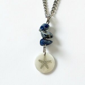 🆕 Silver Starfish in a Shell with Gemstones Pendant Necklace-Stainless Steel